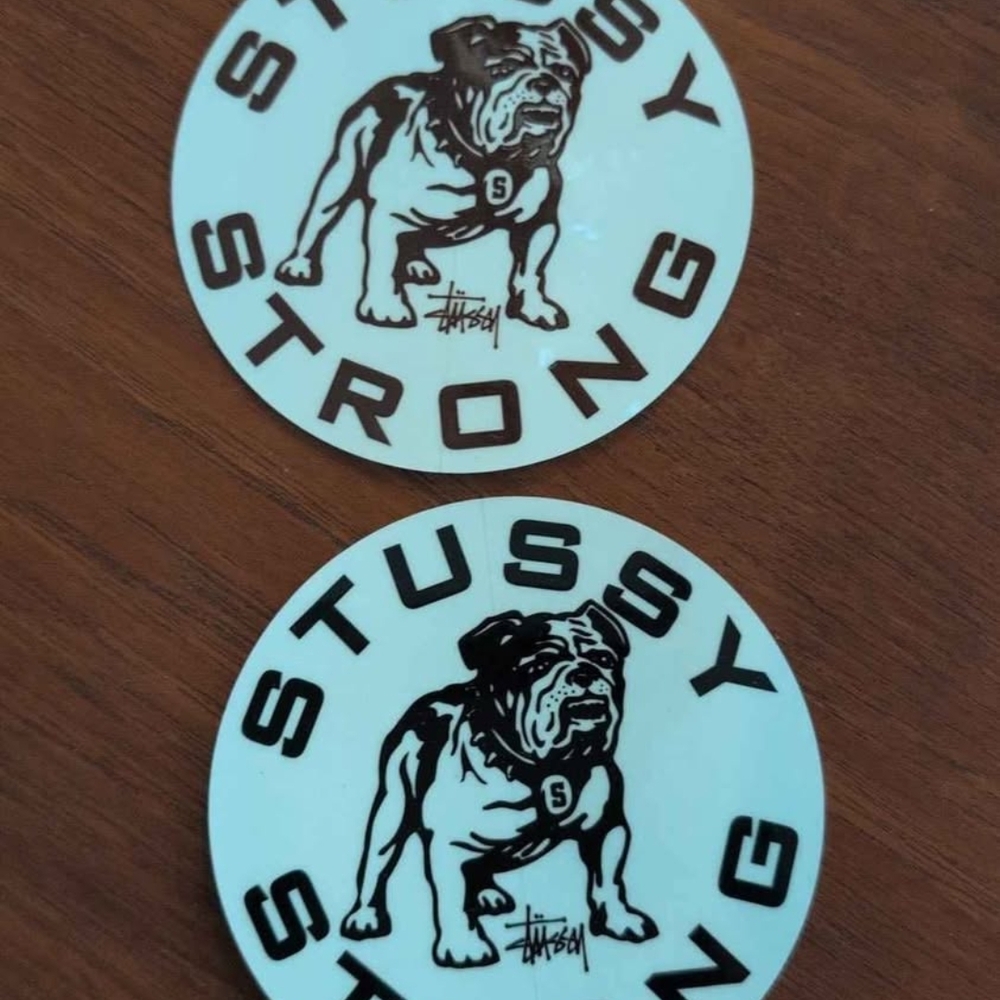 Stussy Bulldog Strong Stickers in Black and White